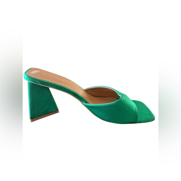 Green square toe slip on block heels - Picture 2 of 5